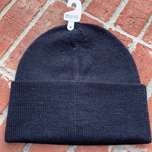 Michael Kors Black Knit/Silver Studs Logo Beanie - Picture 2 of 8